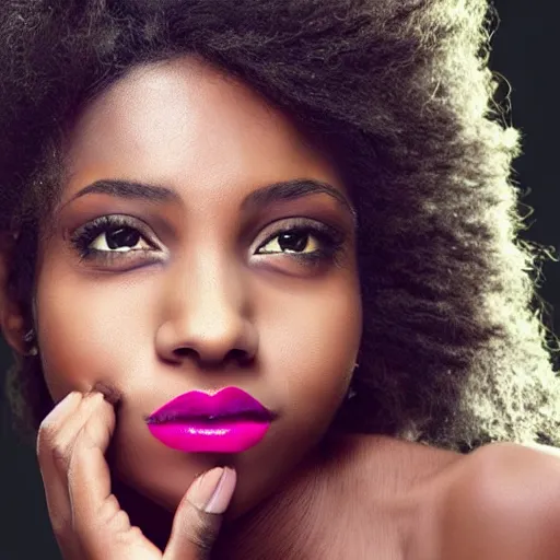 Image similar to Dark-skinned woman, Eva Langoria style, she has pink lips, portrait, Repin style