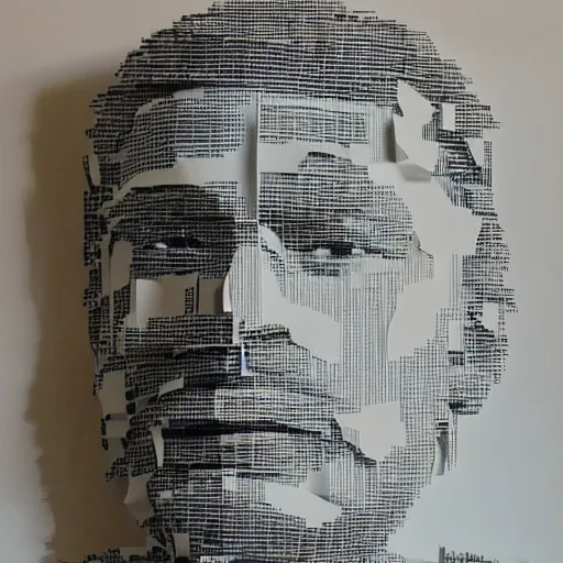 Image similar to a photograph of a man made entirely of paper