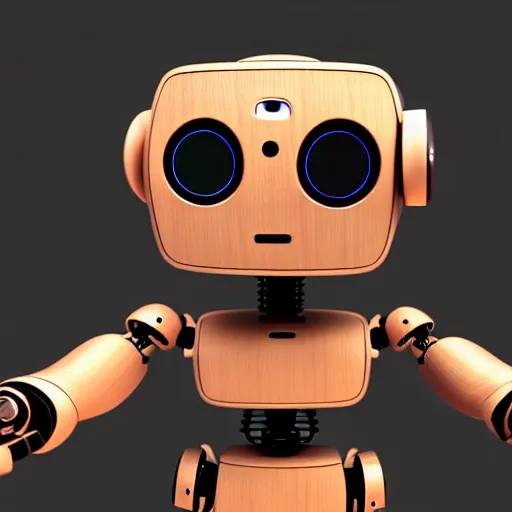 Image similar to a cute little robot consists wood. super realistic 8 k render of a elegant, cinematic composition