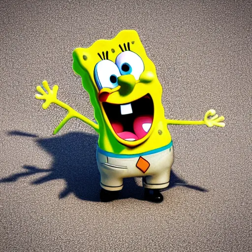 Image similar to SpongeBob , toxic fluorescent , 3d render, funny , happy