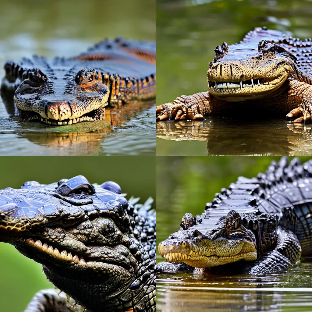 Prompt: a wide faced gator, photorealistic, national geographic, high focus
