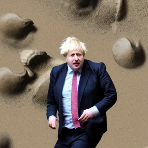 Prompt: boris johnson stealing fossils from a museum