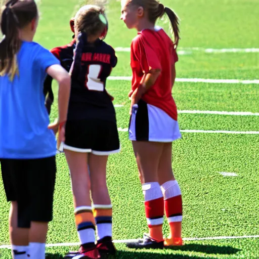 Prompt: Joe Biden as a girls soccer coach in the huddle, smelling their hair