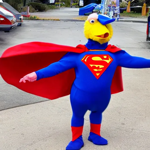 Image similar to Big Bird dressed as Superman