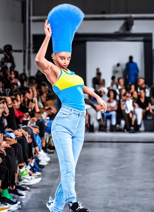 Image similar to hyperrealistic and heavy detailed air jordan runway show of marge simpson, leica sl 2 5 0 mm, vivid color, high quality, high textured, real life