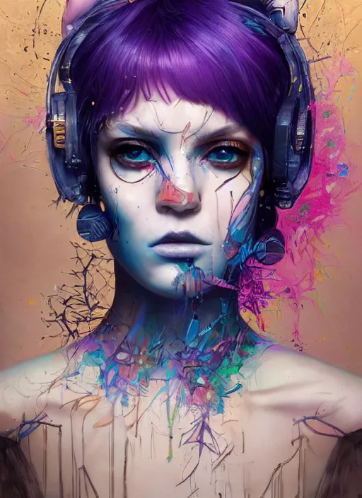 Prompt: beautiful portrait of lofi cyberpunk mew, by Tristan Eaton, Stanley Artgermm, Tom Bagshaw, Greg Rutkowski, Carne Griffiths, trending on DeviantArt, face enhance, hyper detailed. trending on Artstation, 8k, masterpiece, graffiti paint, fine detail, full of color, intricate detail, golden ratio illustration