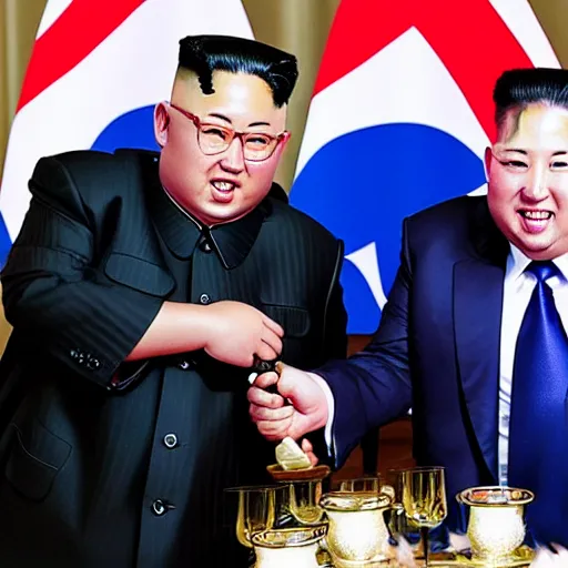 Prompt: trump hitting a bong and chilling with Kim Jong-un