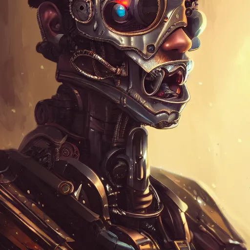 Image similar to lineart, colour, cyborg, portrait, steampunk, hyperdetailed, artstation