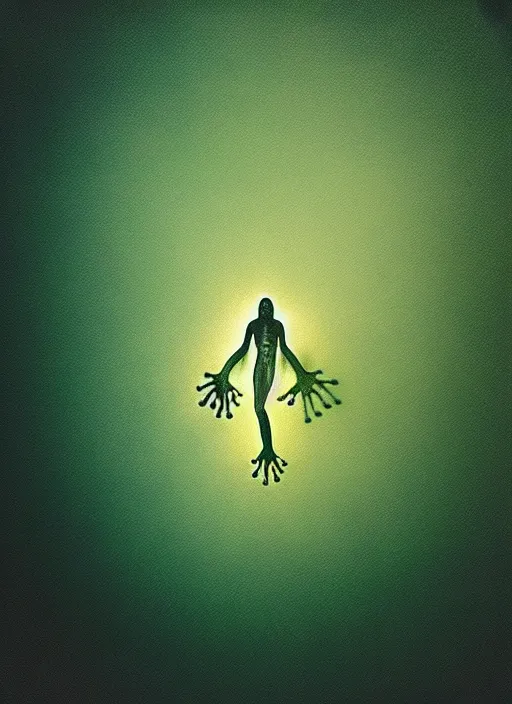 Prompt: “semitransparent frog vertically hovering over misty lake waters in jesus christ pose, semi translucent body, low angle, long cinematic shot by Andrei Tarkovsky, paranormal, eerie, mystical”