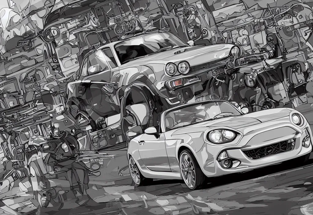 Prompt: An anime art of fiat 124, digital art, 8k resolution, anime style, wide angle