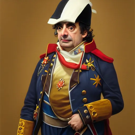 Image similar to a portrait of Mr Bean as Napoléon Bonaparte, detailed, centered, digital painting, artstation, concept art, donato giancola, WLOP, Boris Vallejo, Breathtaking, 8k resolution, extremely detailed, beautiful, establishing shot, artistic, hyperrealistic, octane render