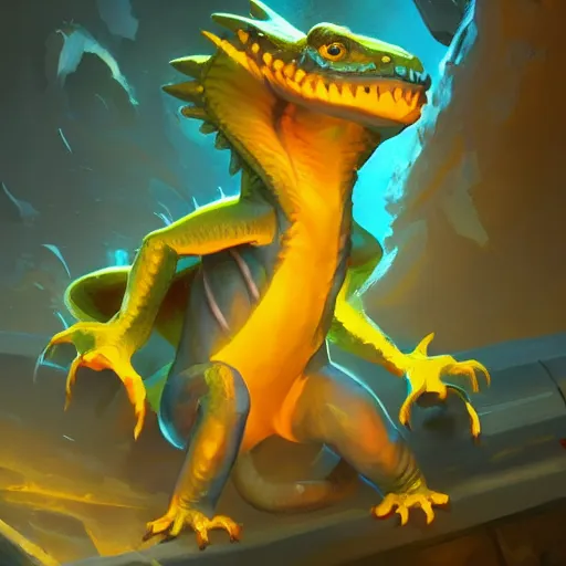 Image similar to a super cute glowing lizard, yellow theme, bright art masterpiece artstation. 8 k, sharp high quality artwork in style of jose daniel cabrera pena and greg rutkowski, concept art by tooth wu, blizzard warcraft artwork, hearthstone card game artwork, cute animal