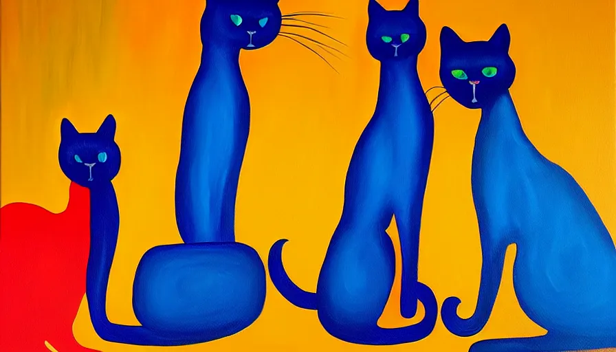 Image similar to contemporary semi abstract acrylic painting of really tall cats by daniel patrick kessler, kessler art, thick brush strokes and visible paint layers