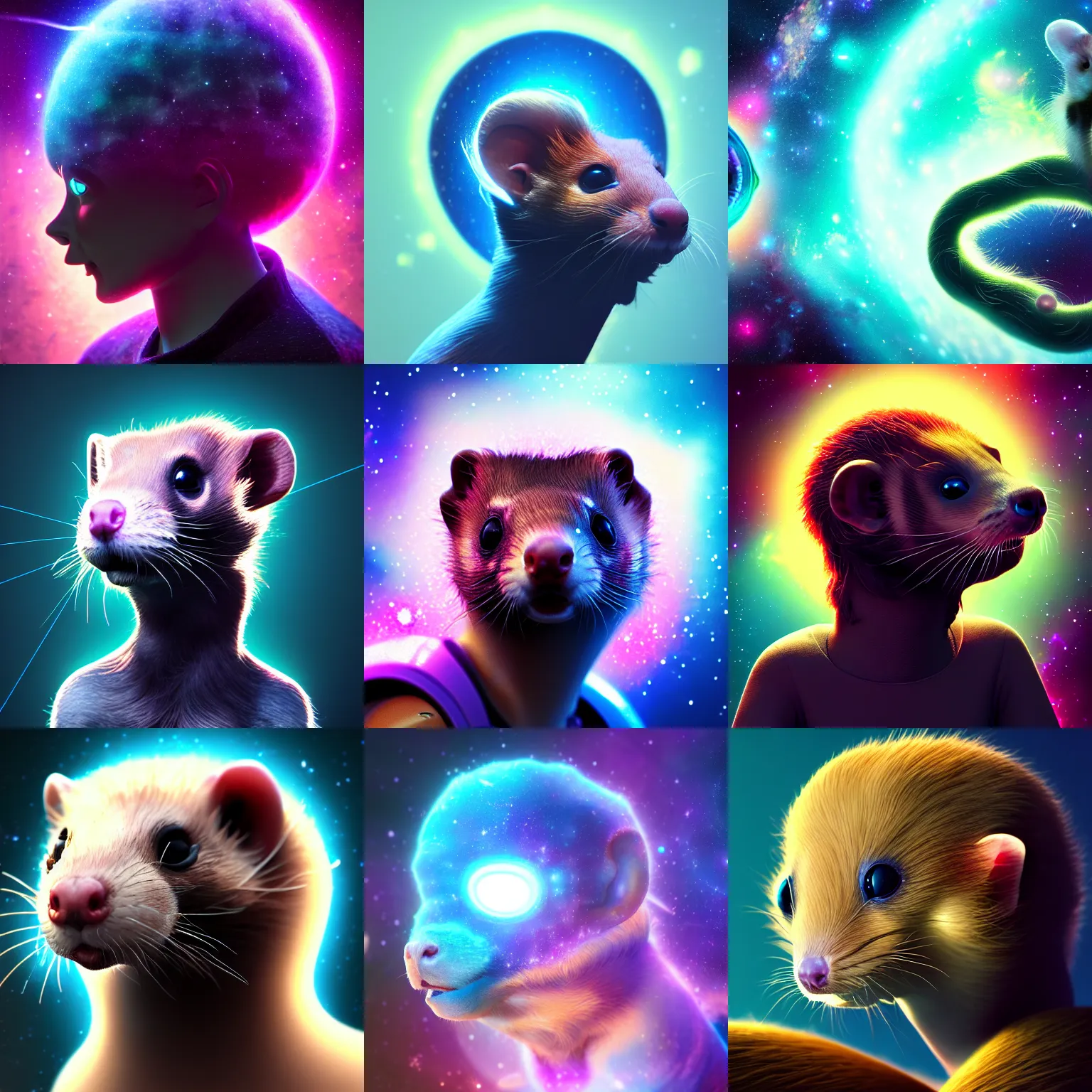 Prompt: Expanding galaxy brain ferret profile picture, large neocortex, octane render, top rated on artstation