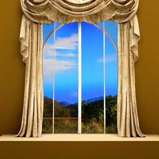 Prompt: cute cozy window with drapes. 3 d. 8 k. 4 k. uhd. miniature digital asset. symmetrical.