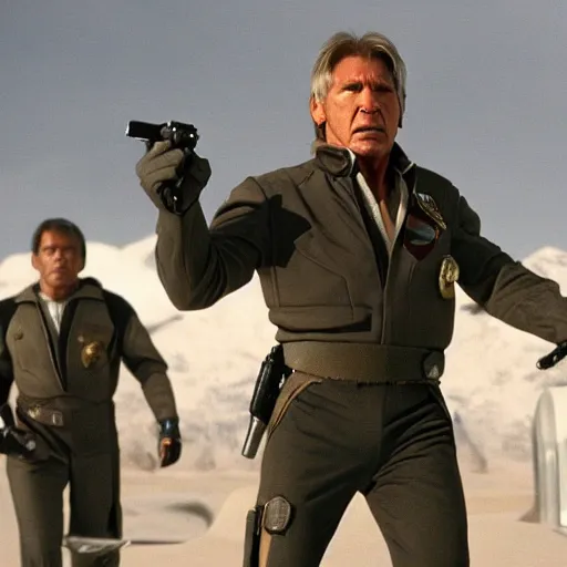 Image similar to A still of Harrison Ford as Commander Adama in Battlestar Galactica (2003)