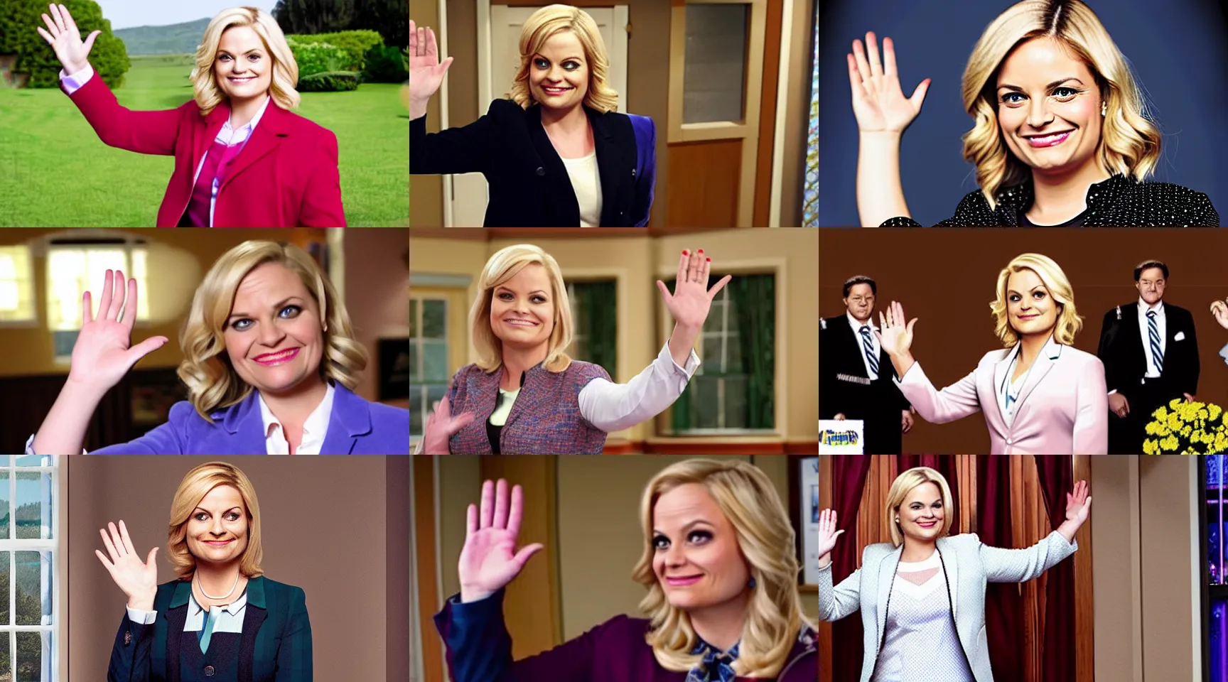 Prompt: leslie knope from the tv show parks and recreation waving goodbye