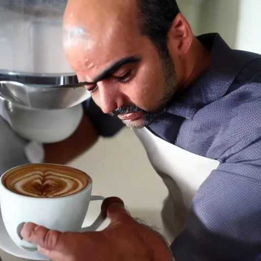 Image similar to a short middle eastern man makes a cappuccino