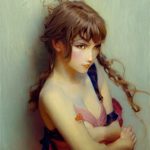 Image similar to detailed portrait of pouting anime girl, painting by gaston bussiere, craig mullins, j. c. leyendecker