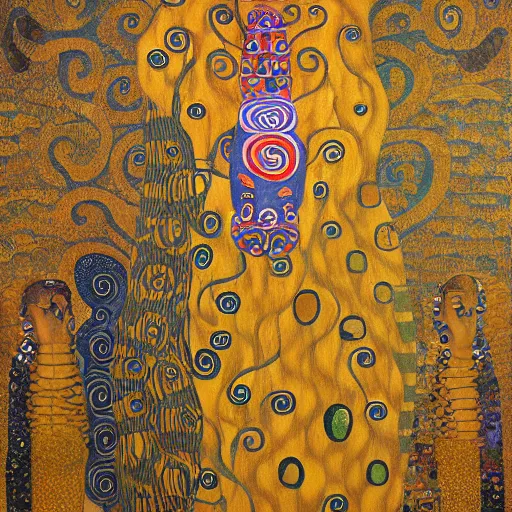 Image similar to intricate ouroboros feathered serpent large painting by gustav klimt