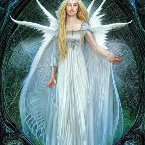 Prompt: ethereal majestic beauty white dress lady Galadriel the elven seer by Mark Brooks, Donato Giancola, Victor Nizovtsev, Scarlett Hooft, Graafland, Chris Moore