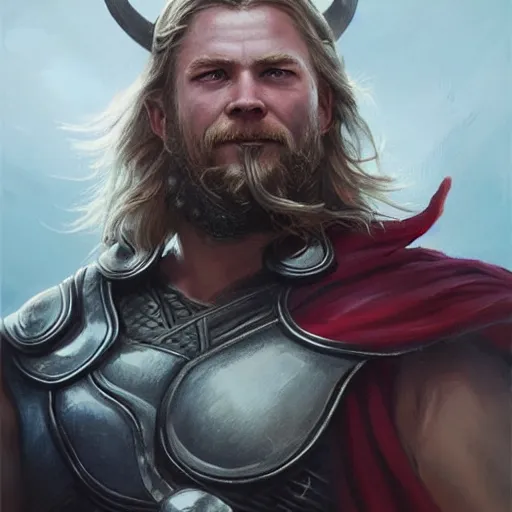 Image similar to viking looking thor, d & d, fantasy, portrait, highly detailed, full body, digital painting, trending on artstation, concept art, sharp focus, illustration, art by artgerm and greg rutkowski and magali villeneuve