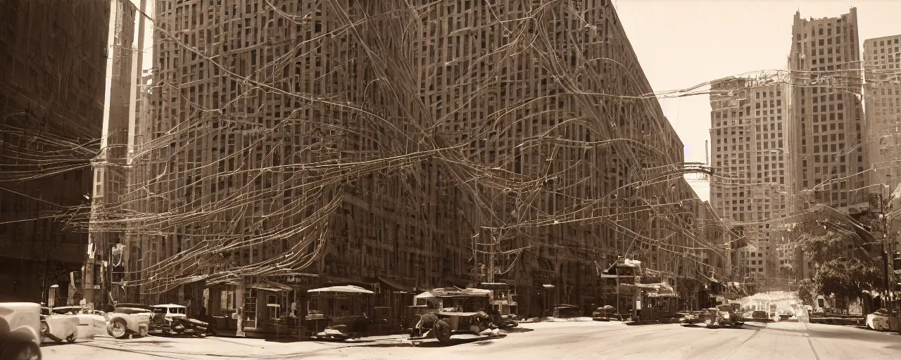 Image similar to a building made of spaghetti in downtown los angeles, circa 1 9 2 5, canon 5 0 mm, cinematic lighting, photography, retro, film, kodachrome