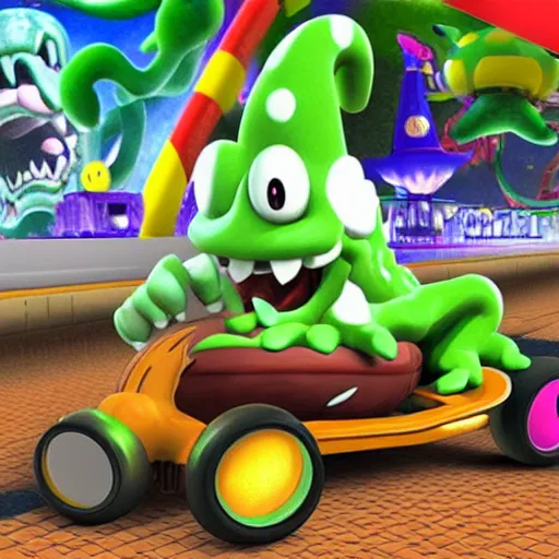 Prompt: cthulu in mario kart