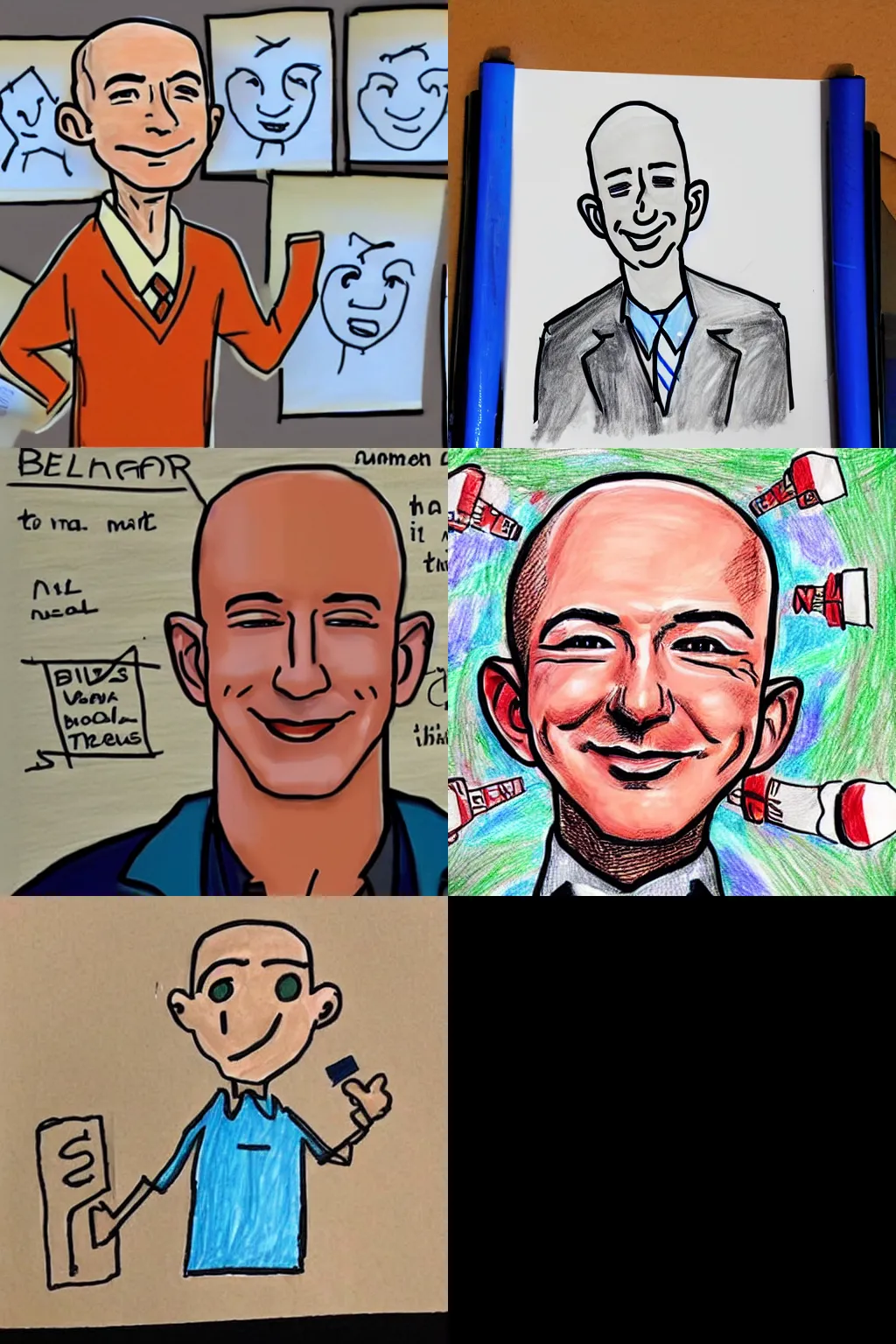 Prompt: A children’s drawing of Jeff Bezos