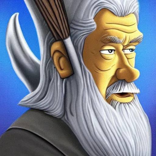 Image similar to gandalf portrait, simpsons cartoon style.