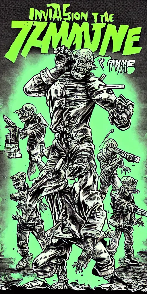 Prompt: invasion of the radioactive zombie rats retro video game box art in gameboy style, dramatic lighting from below, green rim light, dark background, 4K W- 1024