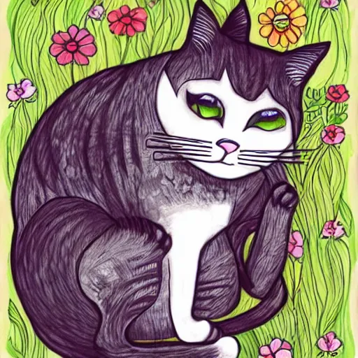 Image similar to cat smelling flowers, in the style of chiara bautista