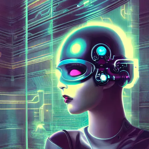 Prompt: portrait of a cyberpunk girl with futuristic helmet and with very tight black latex dress by Petros Afshar and Beeple, James Gilleard, Mark Ryden, Wolfgang Lettl highly detailed