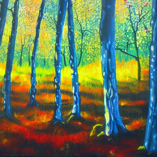 Image similar to a painting of lush forest in the sunlight, acrylic painting, very detailed, mellow, 4 k, trending on artstation