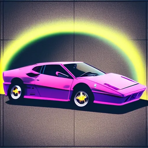 Image similar to haircuts for men, memphis design, ferrari, sunset, vaporwave, lamborghini, bad taste, retro, pastel, neon, 8 0 s