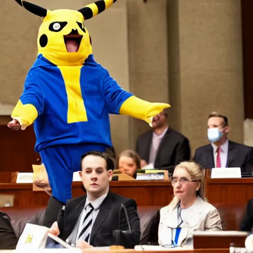 Image similar to man dressed in a Pikachu costume testifies to congress