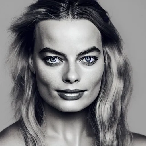 Image similar to Margot Robbie bust, soft lighting, sharp details, warm colors, studio portrait