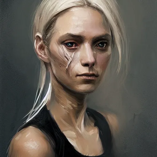 Image similar to portrait of a woman by greg rutkowski, she is about 3 0 years old, slavic, pretty, blond hair with two strans around her face, devastated expression, helplessness and denial, she is wearing a futuristic space gear, highly detailed portrait, digital painting, artstation, concept art, smooth, sharp foccus ilustration, artstation hq.