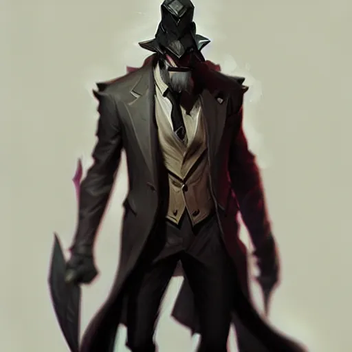 Image similar to concept art of league of legends gentleman from hell, greg rutkowski, trending on artstation, highly detailed