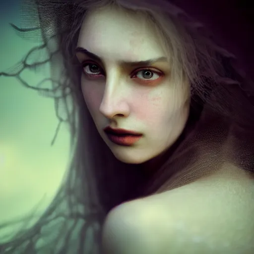 Image similar to photographic portrait of a stunningly beautiful eurasian gothic renaissance female in soft dreamy light at sunset, soft focus, contemporary fashion shoot, in a tim burton movie, by edward robert hughes, annie leibovitz and steve mccurry, david lazar, jimmy nelsson, extremely detailed, breathtaking, hyperrealistic, perfect face, octane render