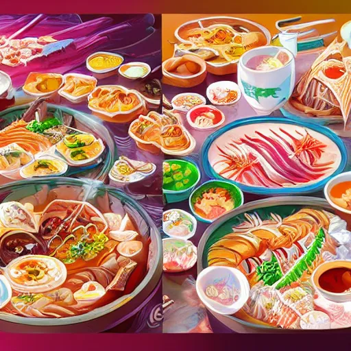 Prompt: artwork of a japanese delicious food, super detailed, rossdraws trending on artstation, anime style, anime wallpaper 4 k hd