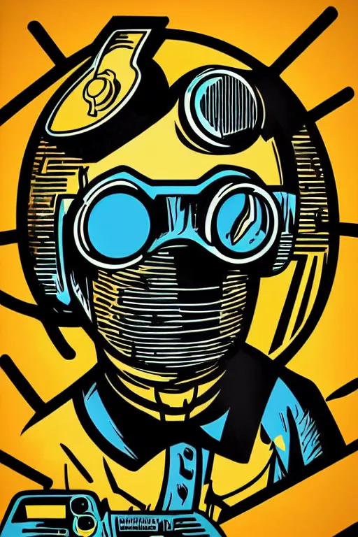 Image similar to fallout 7 6 retro futurist illustration art by butcher billy, sticker, colorful, illustration, highly detailed, simple, smooth and clean vector curves, no jagged lines, vector art, smooth andy warhol style