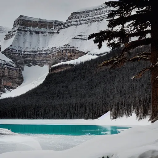 Image similar to soviet style propaganda convincing people to stay at Lake Louise in Banff National park