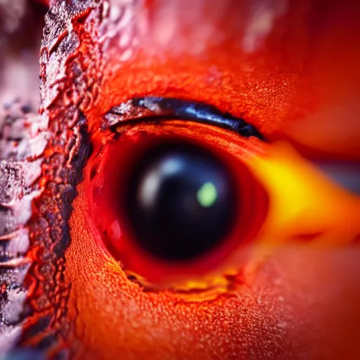 Image similar to fiery whimsical uncanny eyes of an inner demon, in a photorealistic macro photograph with shallow DOF