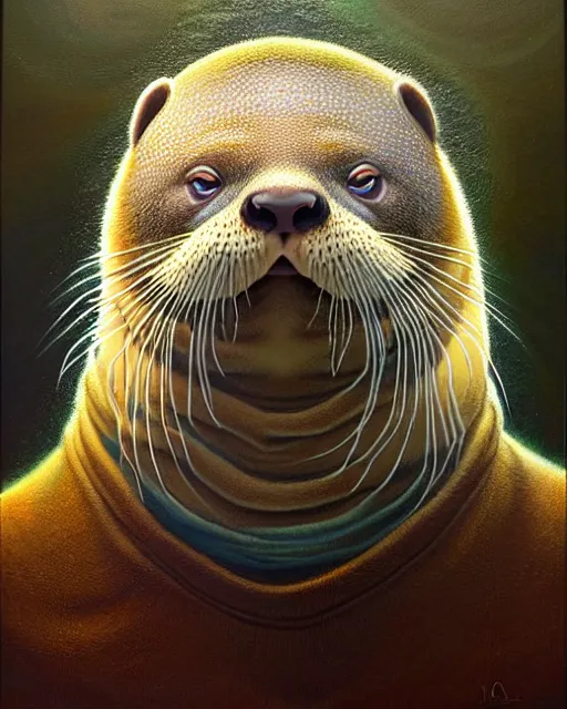 Image similar to detailed portrait of nick offerman as otter! hybrid by tomasz alen kopera and peter mohrbacher and johanna martine! and margaret keane! coherent luminescent