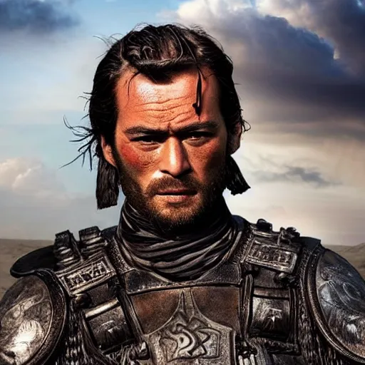 Image similar to handsome and strong kurdish!!!! samurai in a movie directed by christopher nolan, movie still frame, promotional image, imax 7 0 mm footage, perfect symmetrical facial features