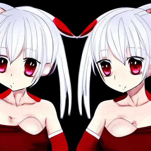 Image similar to white hair, red eyes, two little horn on the head, anime style, anime girl, sketch