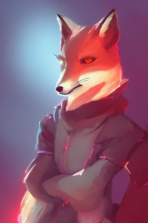 Image similar to a fox fursona, trending on artstation, by kawacy, furry art, digital art, cyberpunk, high quality, backlighting