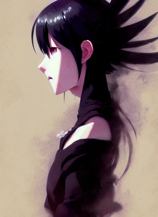 Prompt: a film still portrait of goth girl, finely detailed features, perfect art, trending on pixiv fanbox, painted by greg rutkowski makoto shinkai takashi takeuchi studio ghibli, akihiko yoshida,