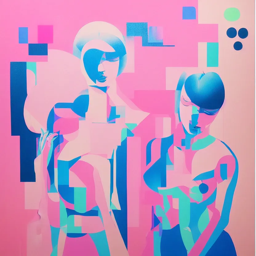 Prompt: ' neo pop'fine art figurative painting with modern music culture influences by yoshitomo nara in an aesthetically pleasing natural and pastel color tones
